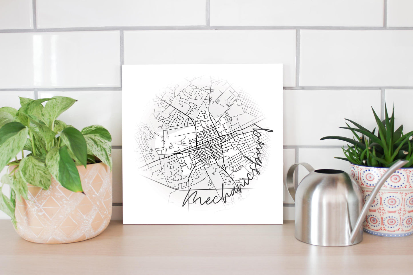 Minimalistic B&W Pennsylvania Mechanicsburg Circle Map | Wood Sign | Eaches | Min 2