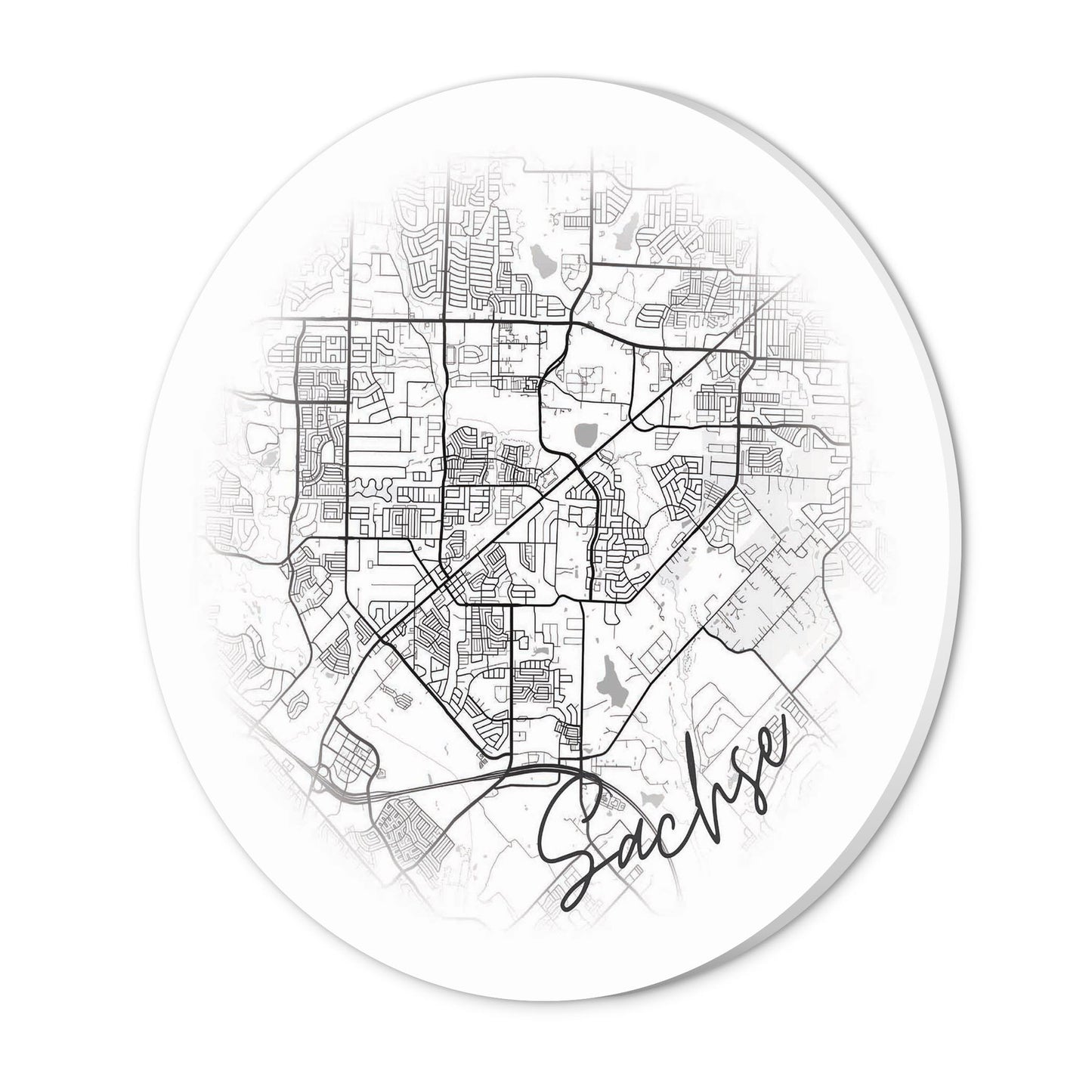 Minimalistic B&W Texas Sachse Circle Map | Wood Sign | Eaches | Min 1