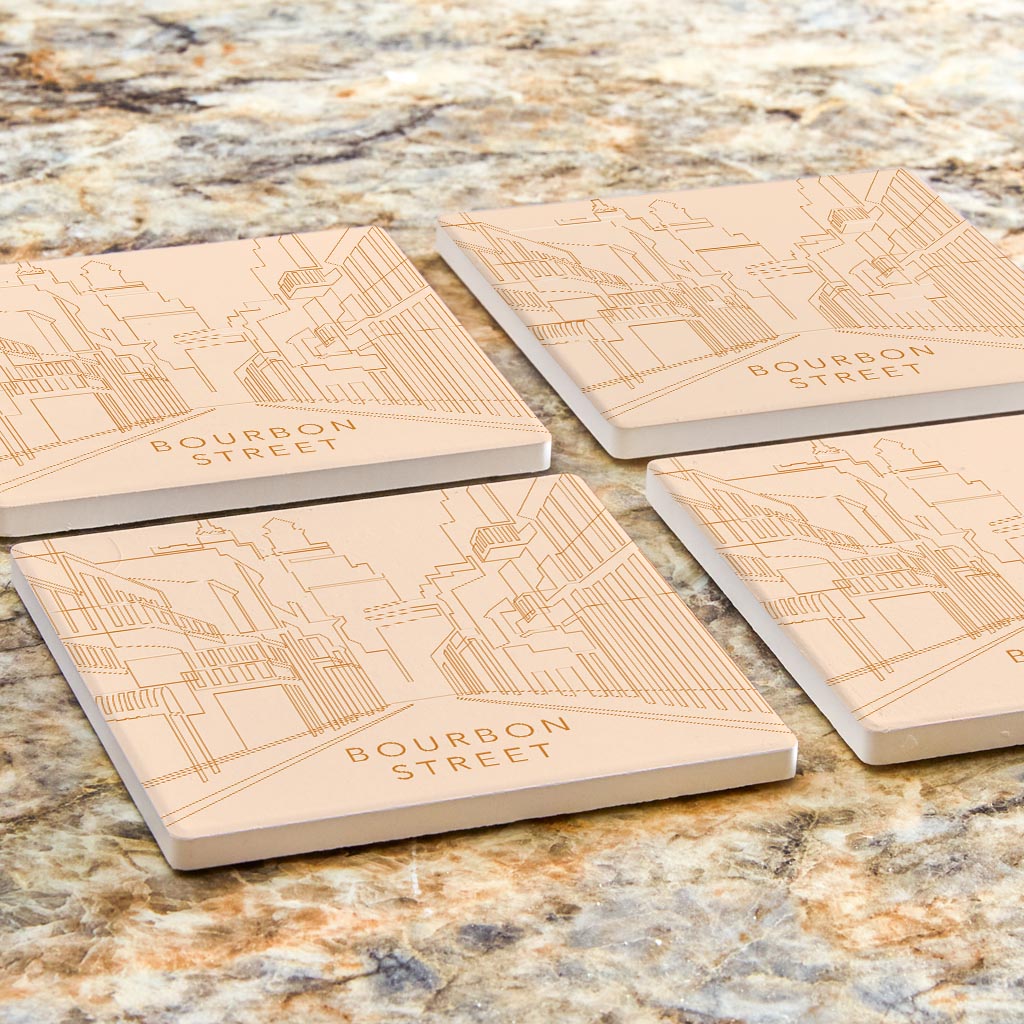 Modern Minimalist Louisiana Bourbon Street Line Drawing | Absorbent Coasters | Set of 4 | Min 2