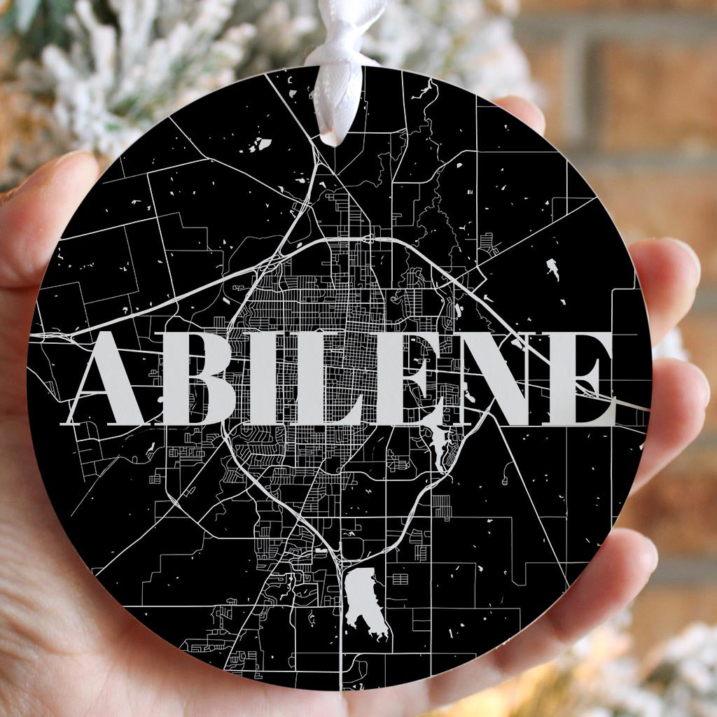 Minimalist B&W Texas Abilene Map | Wood Ornament | Eaches | Min 6