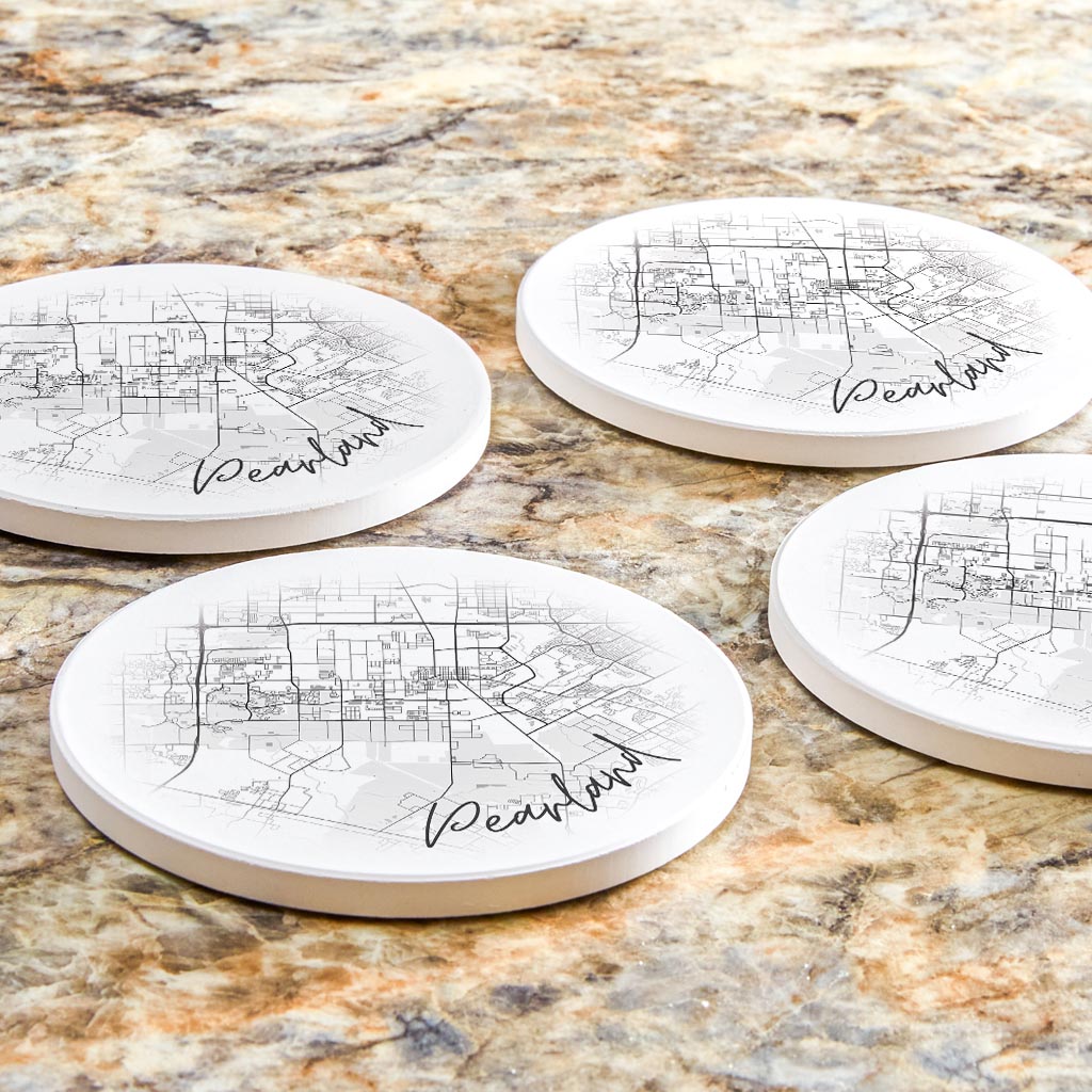 Minimalistic B&W Texas Pearland City Circle Map | Absorbent Coasters | Set of 4 | Min 2