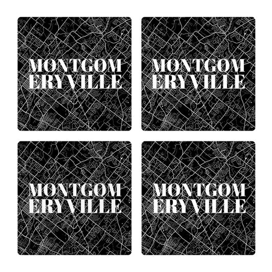 Minimalistic B&W Pennsylvania Montgomeryville Map | Absorbent Coasters | Set of 4 | Min 2