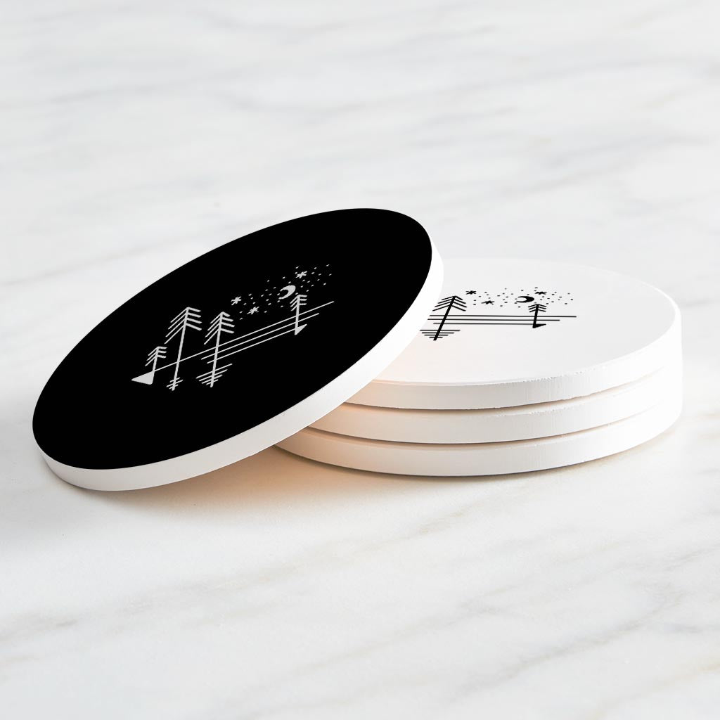 Minimalistic Tree Line Drawings| Absorbent Coasters | Set of 4 | Min 2