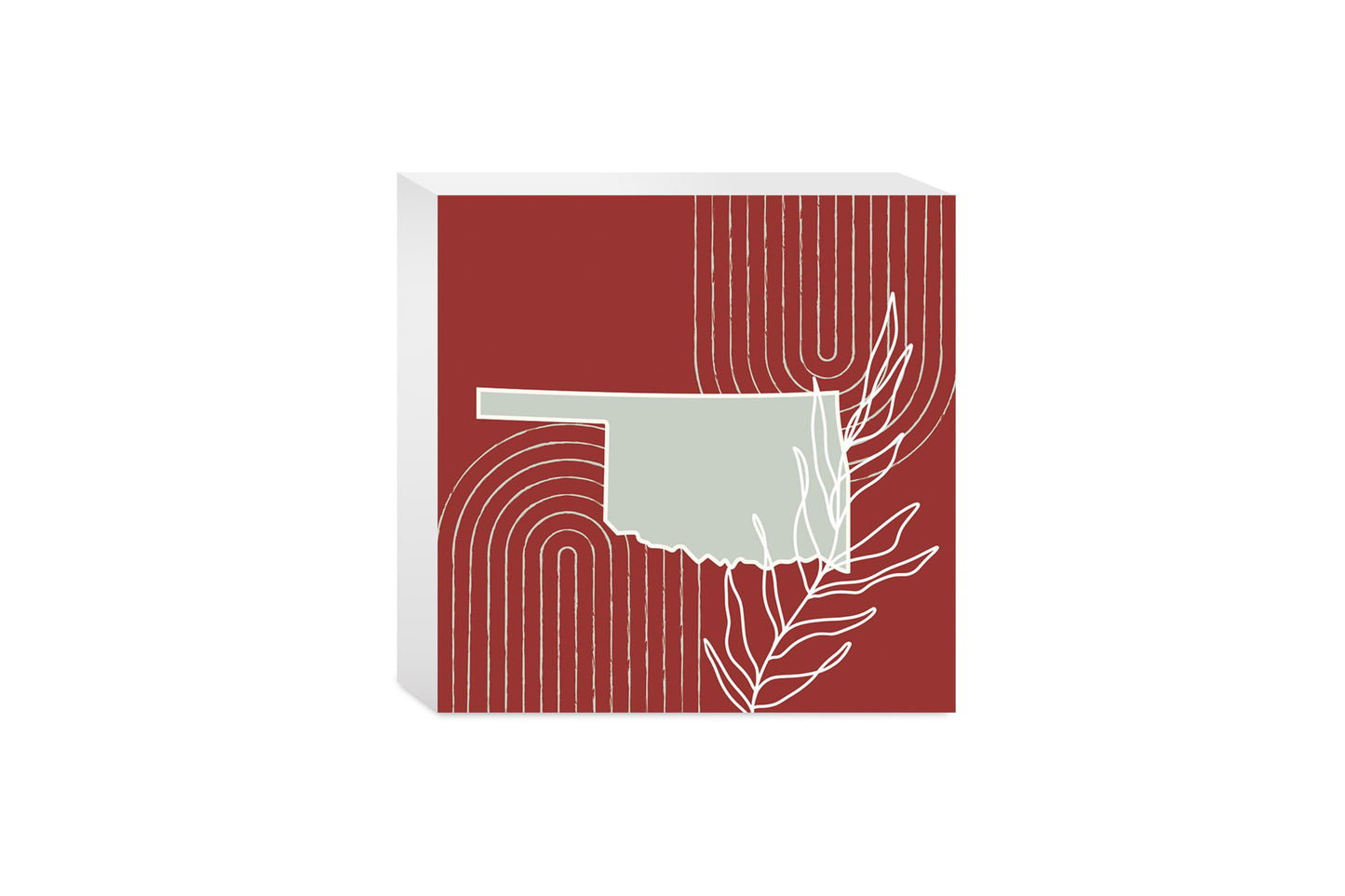 Modern Minimalist Oklahoma State Shape With Leaf | Wood Block | Eaches | Min 4