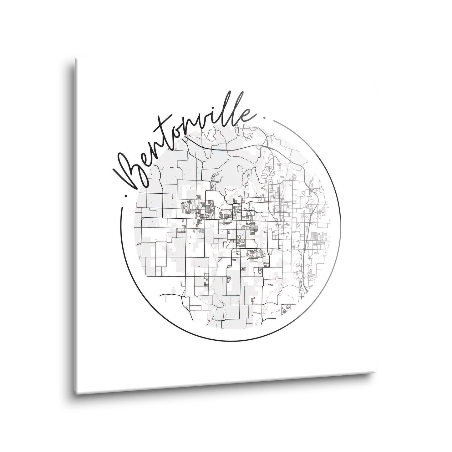 Minimalist B&W Arkansas Bentonville Circle Map | Hi-Def Glass Art | Eaches | Min 1