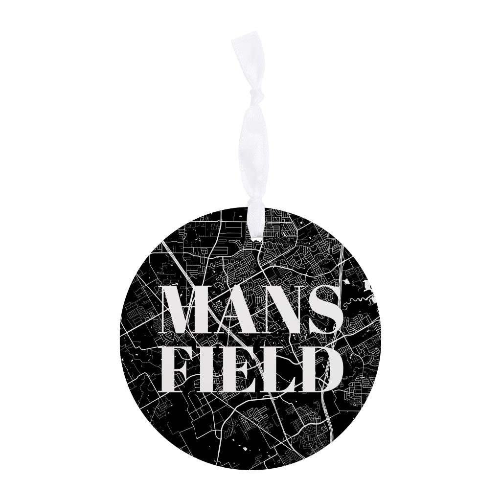 Minimalistic B&W Texas Mansfield Map | Wood Ornament | Eaches | Min 6