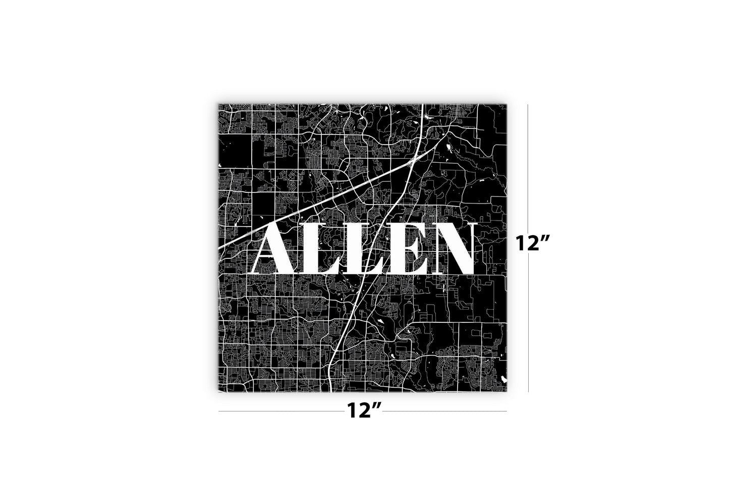 Minimalistic B&W Texas Allen Map | Wood Sign | Eaches | Min 2