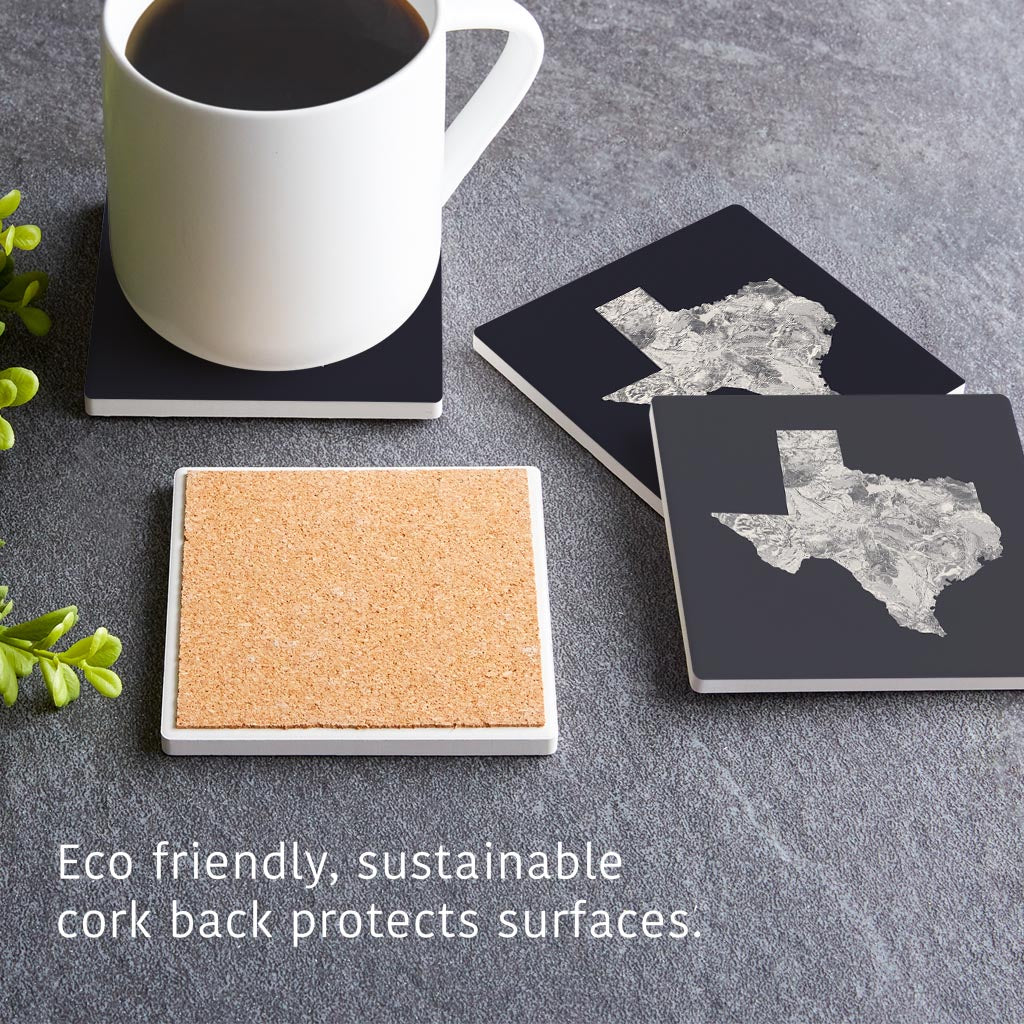 Modern Minimalist Texas Metal State Shape | Absorbent Coasters | Set of 4 | Min 2