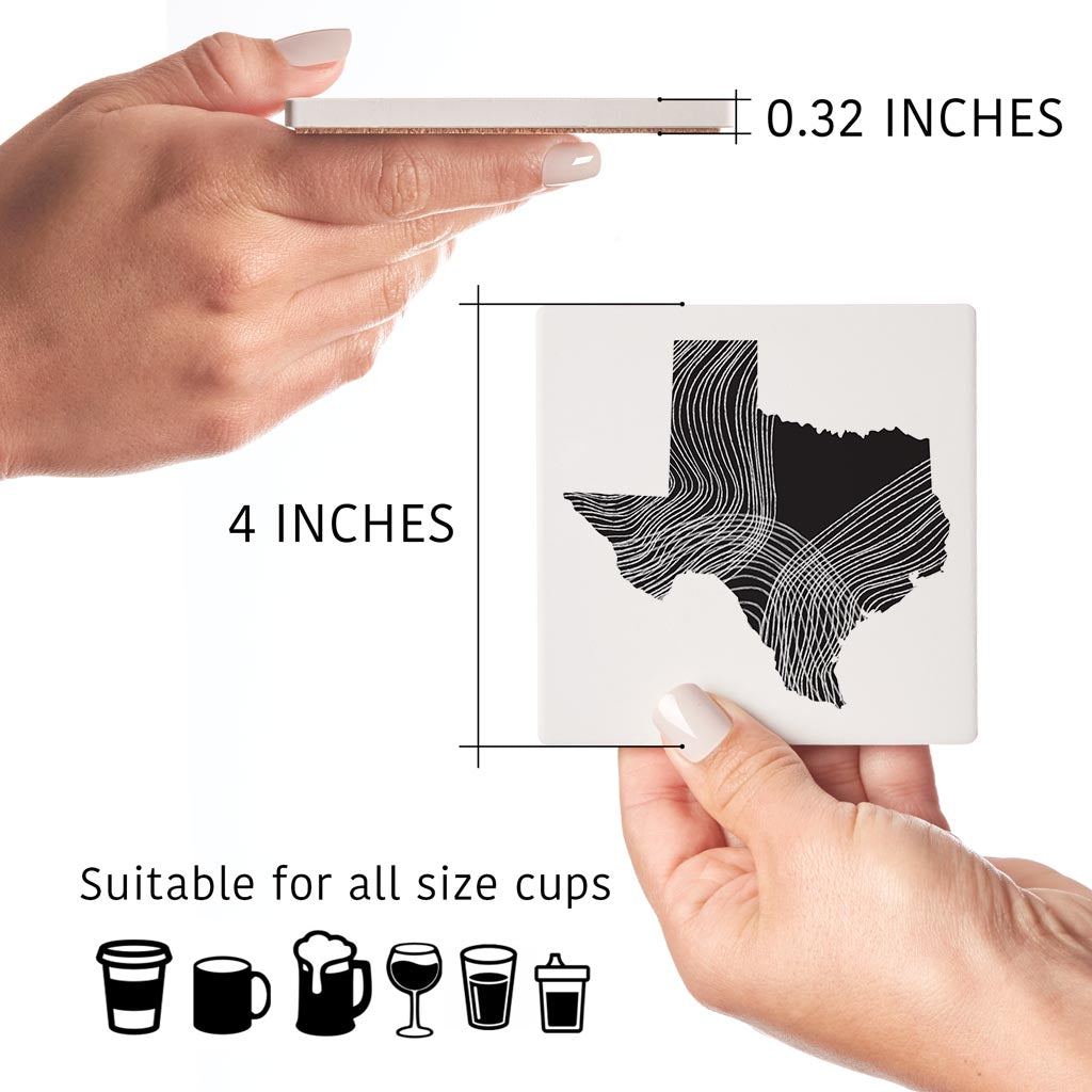 Modern Texas State Shape With Fluid Lines | Absorbent Coasters | Set of 4 | Min 2