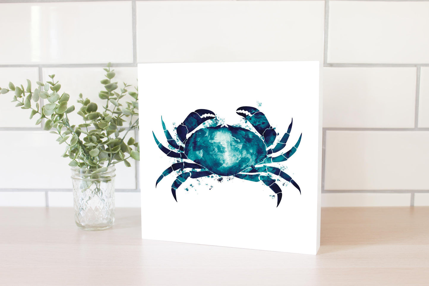 New England Water Color Crab | Wood Block | Eaches | Min 2