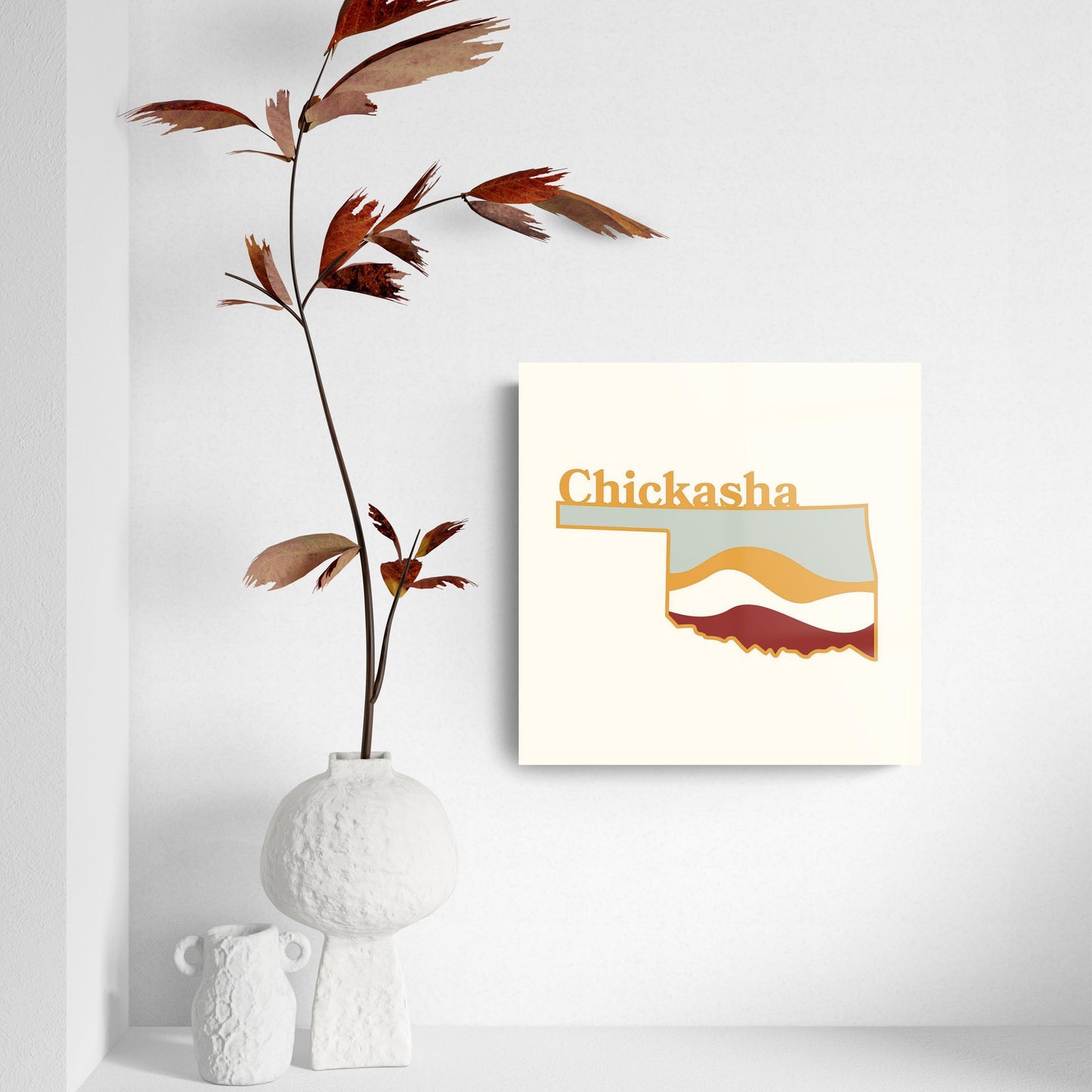 Modern Minimalist Oklahoma State Chickasha | Hi-Def Glass Art | Eaches | Min 2