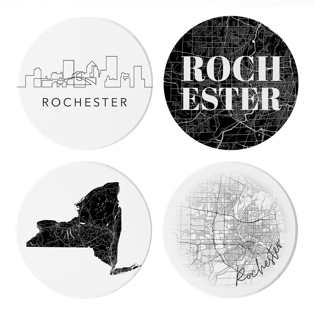 Minimalistic B&W New York Rochester State | Absorbent Coasters | Set of 4 | Min 2