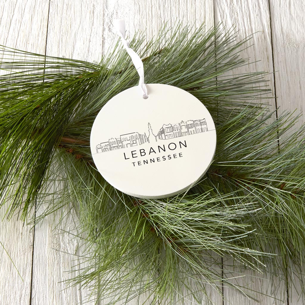 Minimalist B&W Tennessee Lebanon Skyline | Wood Ornament | Eaches | Min 6