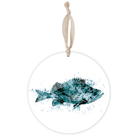 Blue White Water Color Red Fish | Wood Ornament | Eaches | Min 1