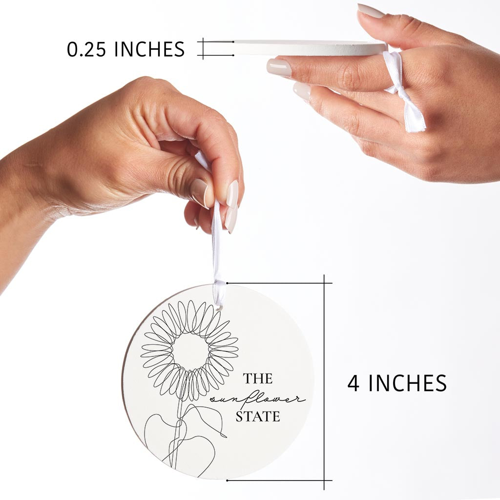 Minimalist B&W Kansas Sunflower Line Drawing| Wood Ornament | Eaches | Min 6