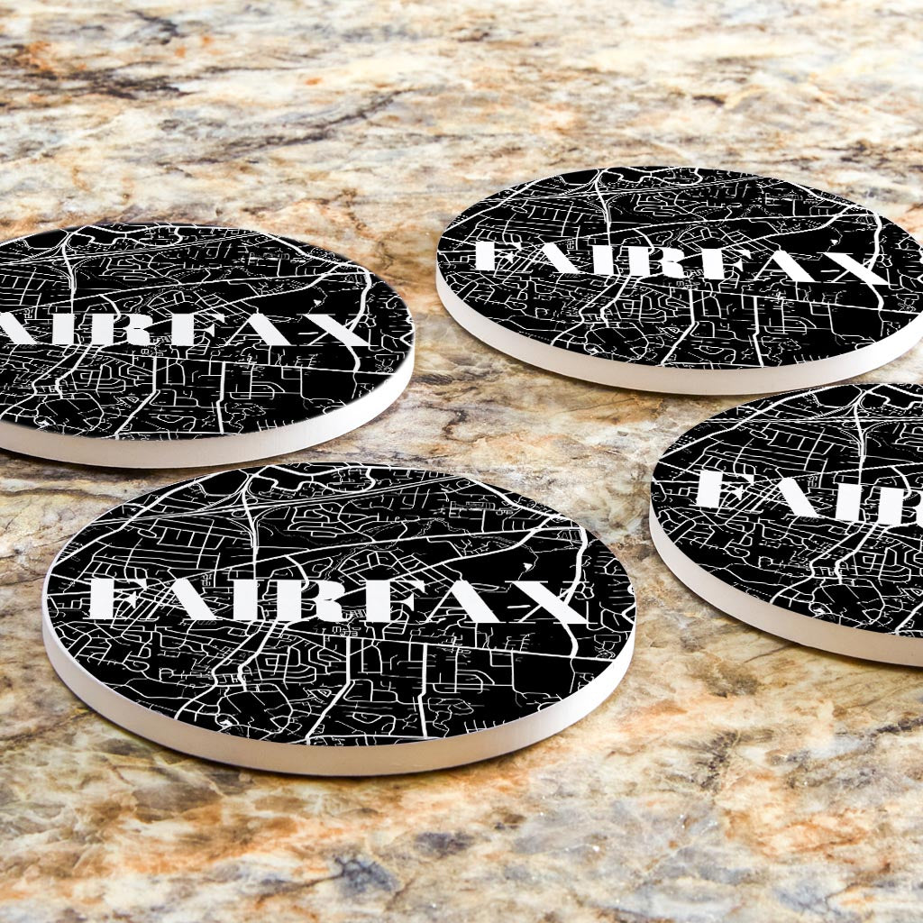 Minimalistic B&W Virginia Fairfax Map | Absorbent Coasters | Set of 4 | Min 2