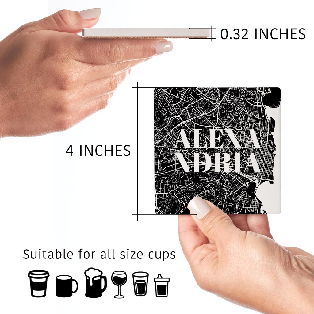 Minimalistic B&W Virginia Alexandria Map| Absorbent Coasters | Set of 4 | Min 2