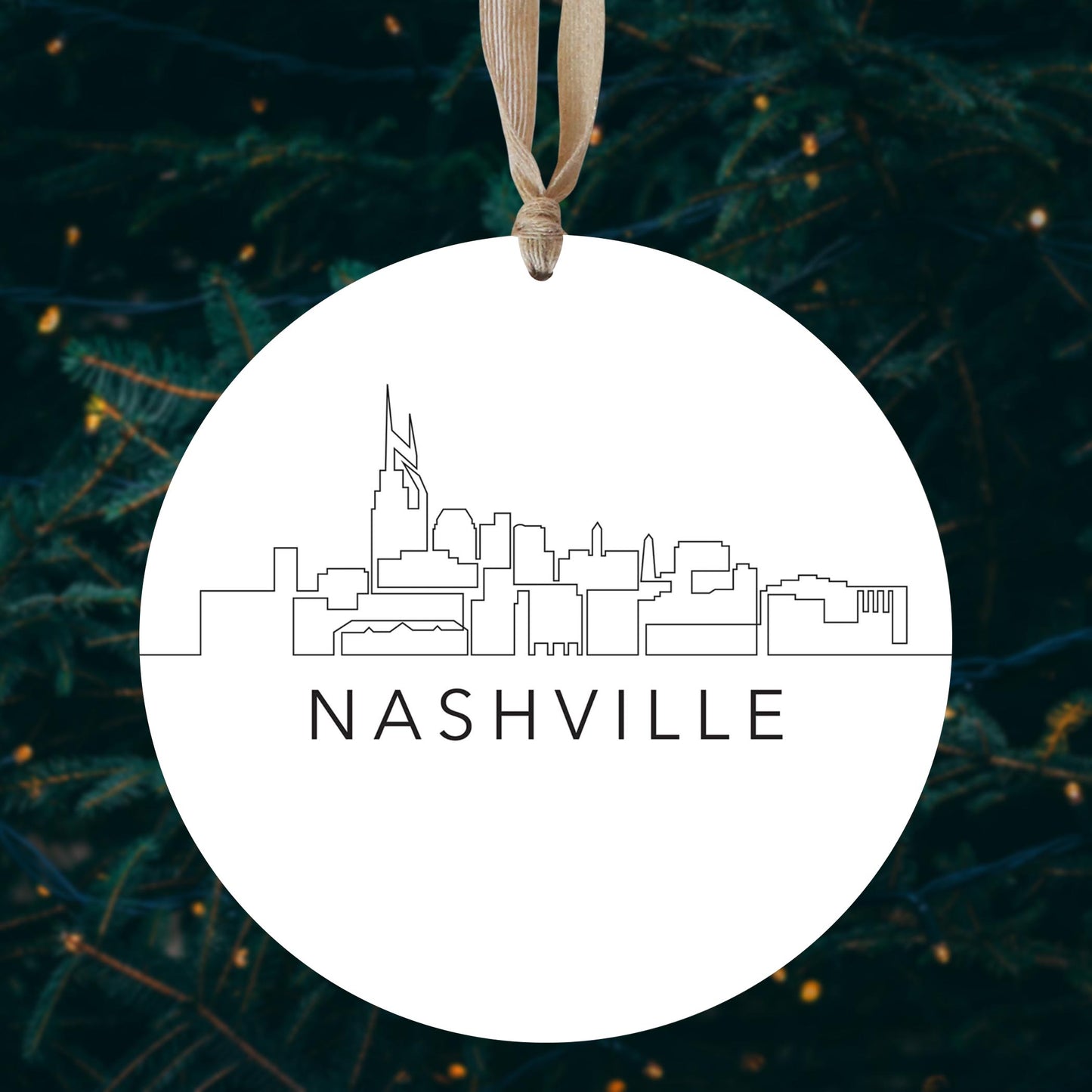 Minimalist B&W Tennessee Nashville Skyline | Wood Ornament | Eaches | Min 1