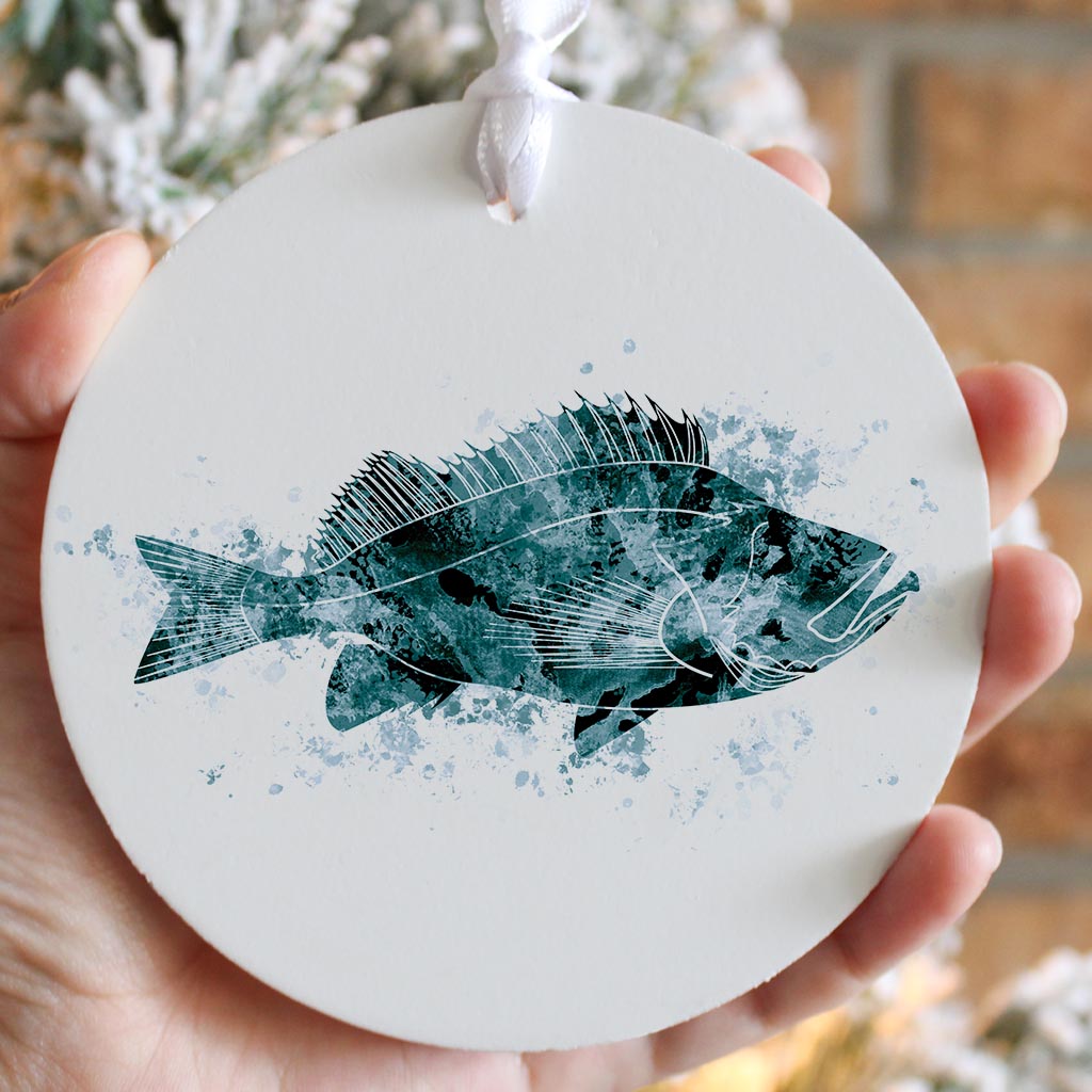 Blue White Water Color Red Fish | Wood Ornament | Eaches | Min 6