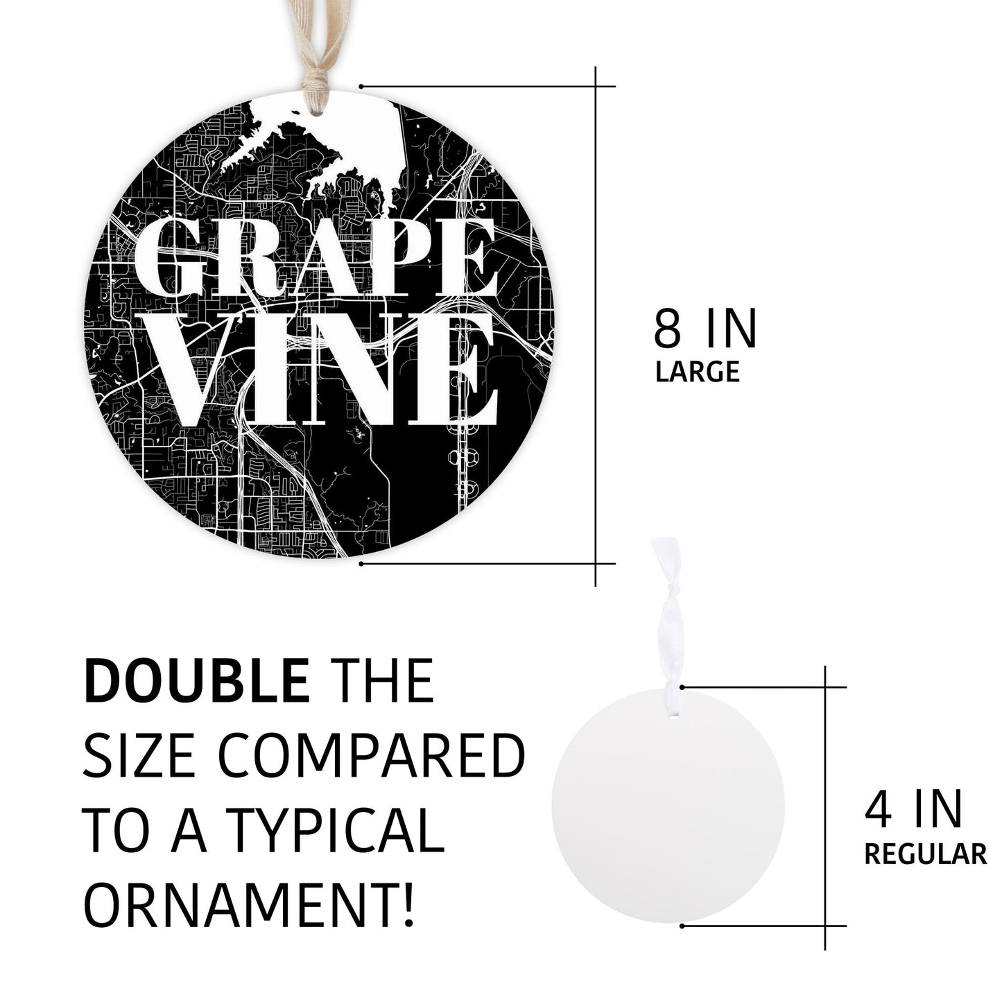 Minimalistic B&W Texas Grapevine Map | Wood Ornament | Eaches | Min 1