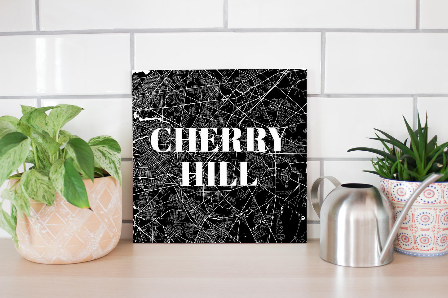 Minimalistic B&W New Jersey Cherry Hill Map | Wood Sign | Eaches | Min 2