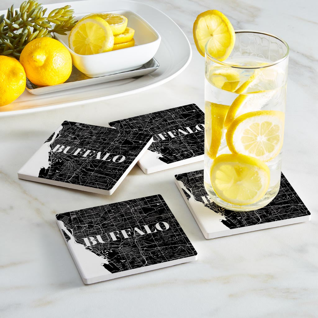 Minimalistic B&W New York Buffalo Map | Absorbent Coasters | Set of 4 | Min 2