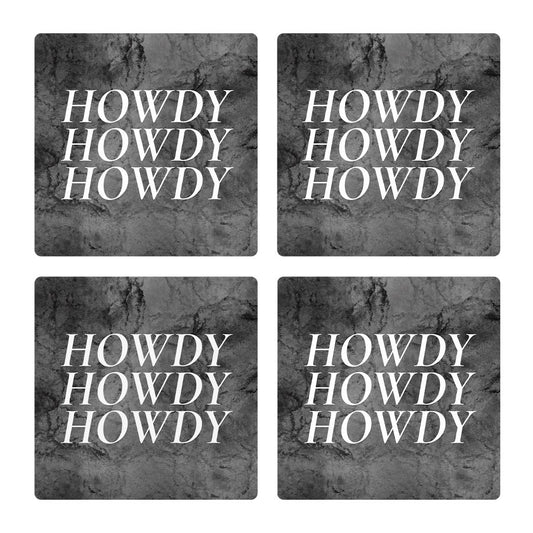 Minimalistic B&W Texas Textured Howdy | Absorbent Coasters | Set of 4 | Min 2