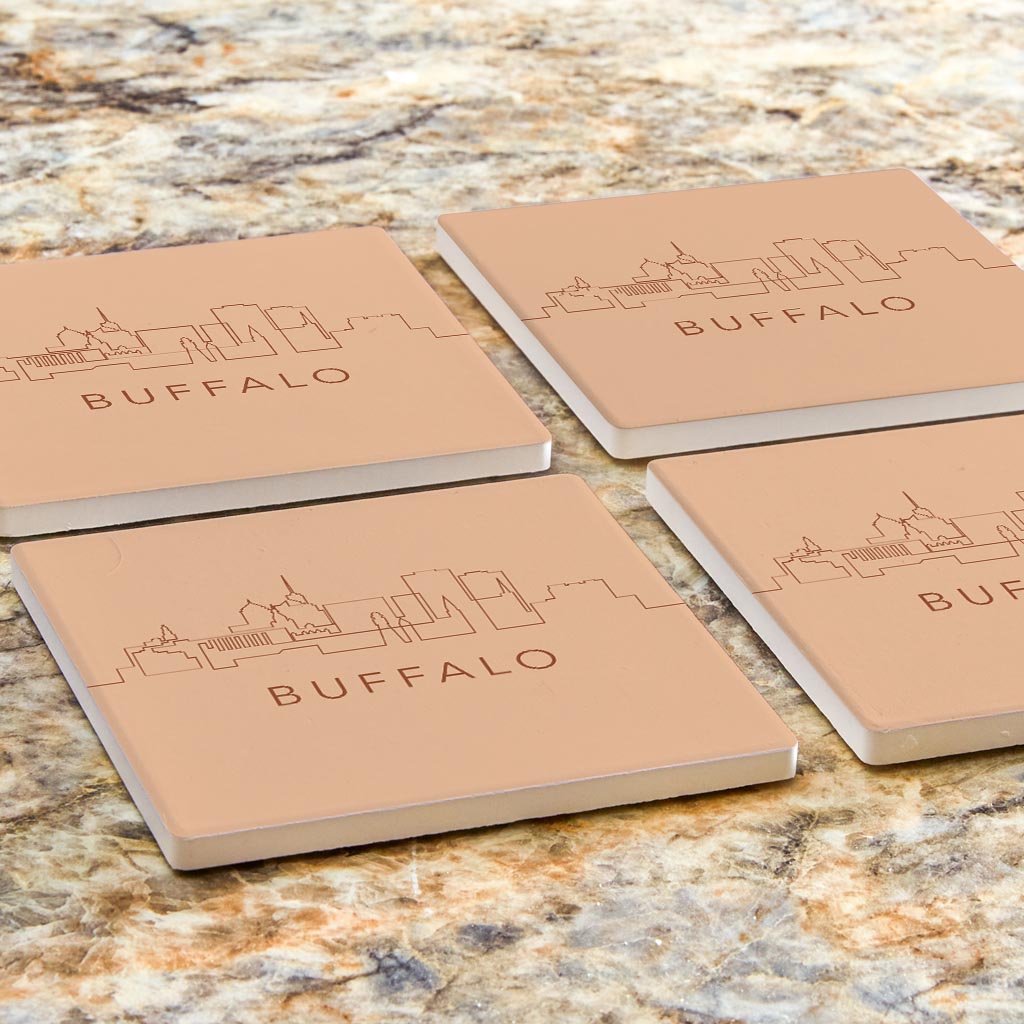 Modern Minimalistic New York Buffalo Skyline | Absorbent Coasters | Set of 4 | Min 2