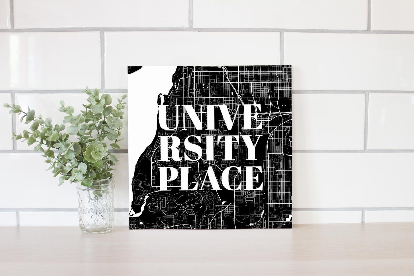 Minimalistic B&W Washington University Place Map | Wood Sign | Eaches | Min 2