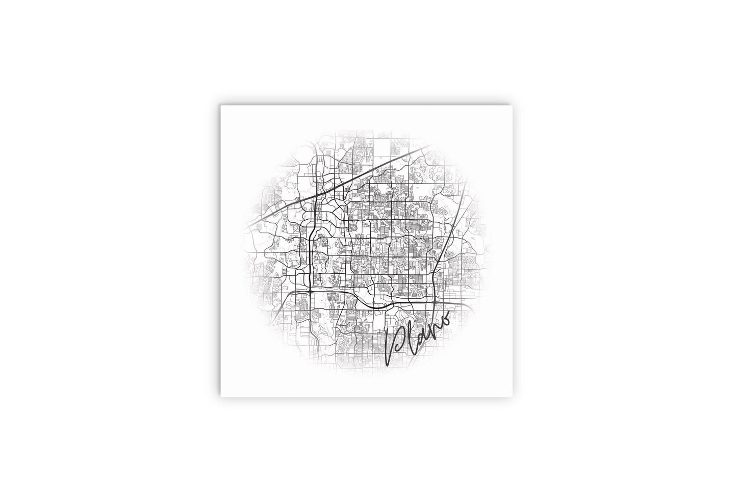 Minimalistic B&W Texas Plano Circle Map | Wood Sign | Eaches | Min 2