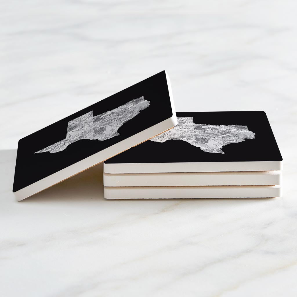 Minimalistic B&W Texas Metal State Shape | Absorbent Coasters | Set of 4 | Min 2