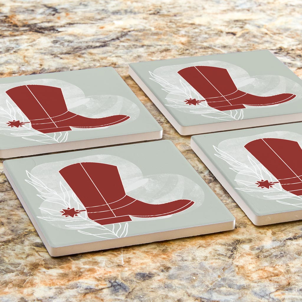 Modern Minimalist Oklahoma Boot | Absorbent Coasters | Set of 4 | Min 2