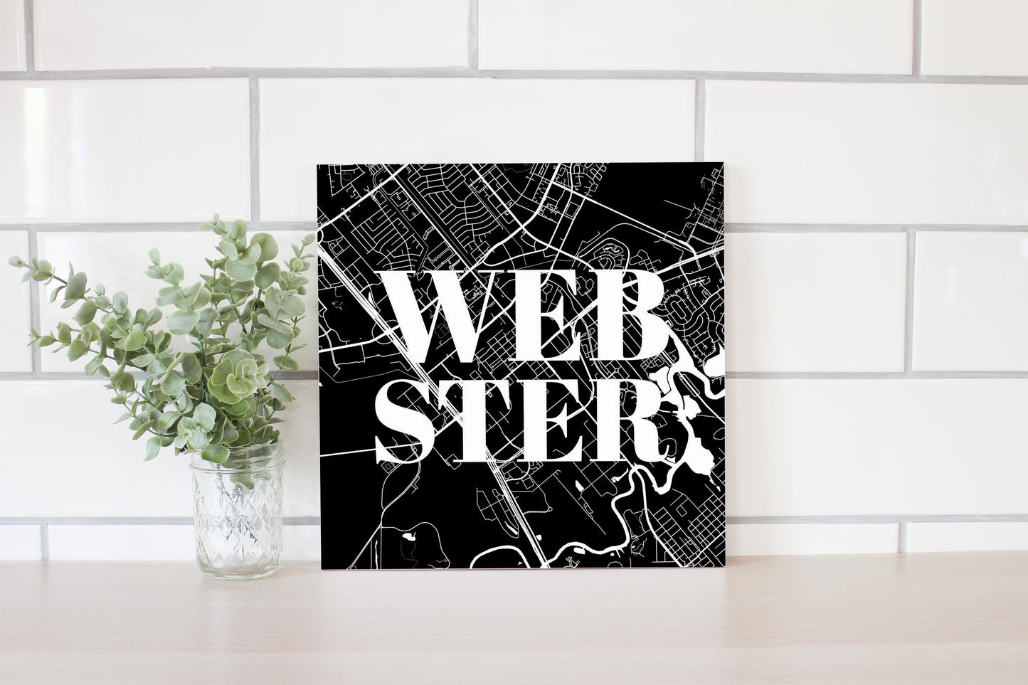 Minimalistic B&W Texas Webster Map | Wood Sign | Eaches | Min 2