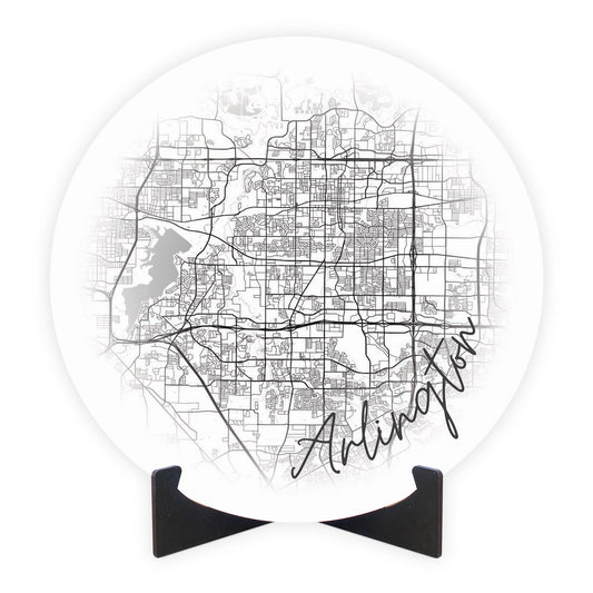 Minimalistic B&W Texas Arlington Circle Map | Wood Sign | Eaches | Min 1