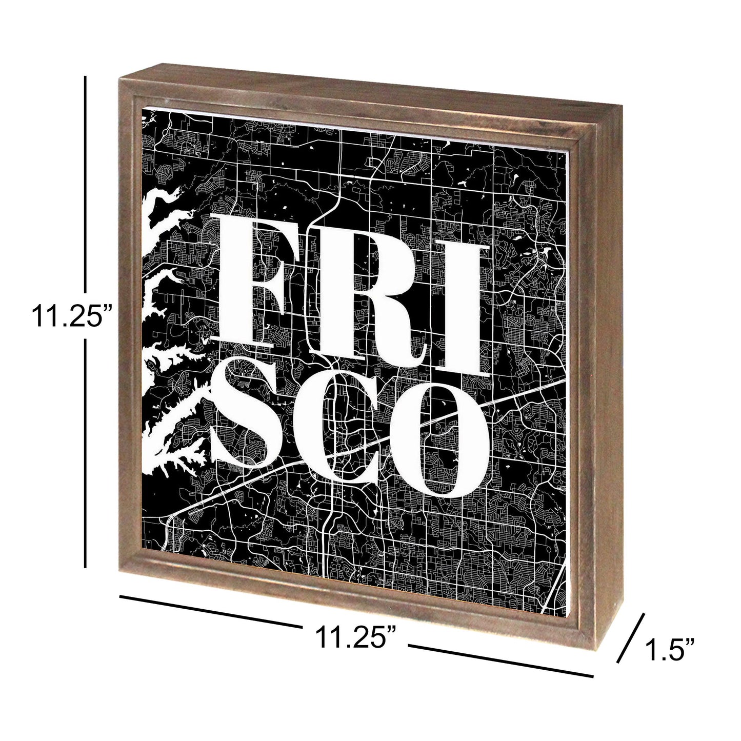 Minimalistic B&W Texas Frisco Map | Wood Sign | Eaches | Min 1