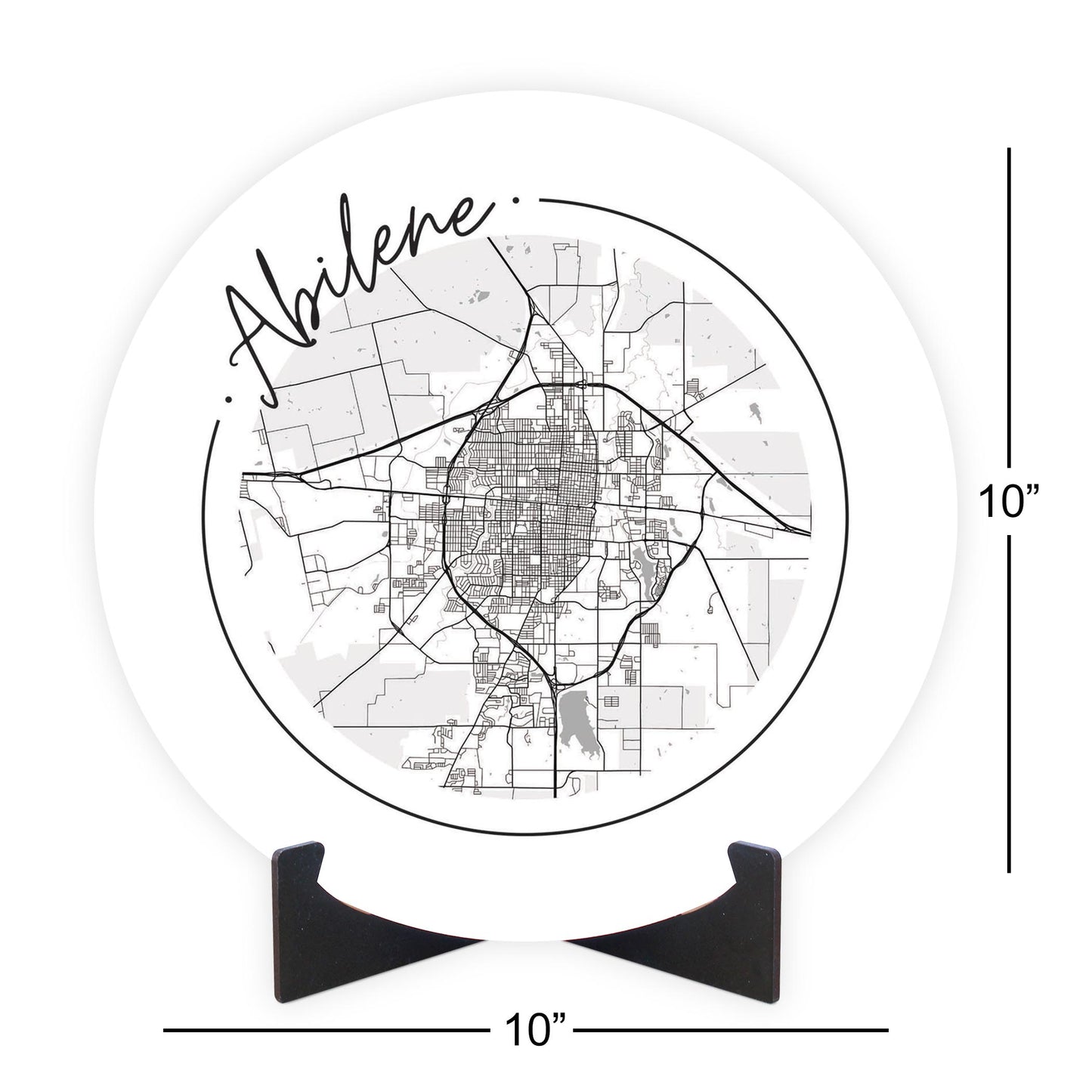 Minimalist B&W Texas Abilene Circle Map | Wood Sign | Eaches | Min 1