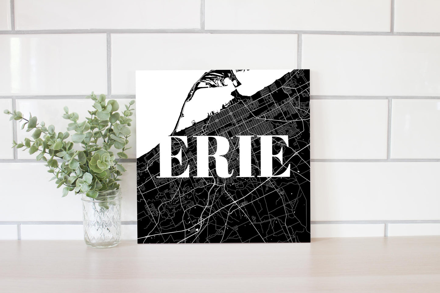 Minimalistic B&W Pennsylvania Erie Map | Wood Sign | Eaches | Min 2