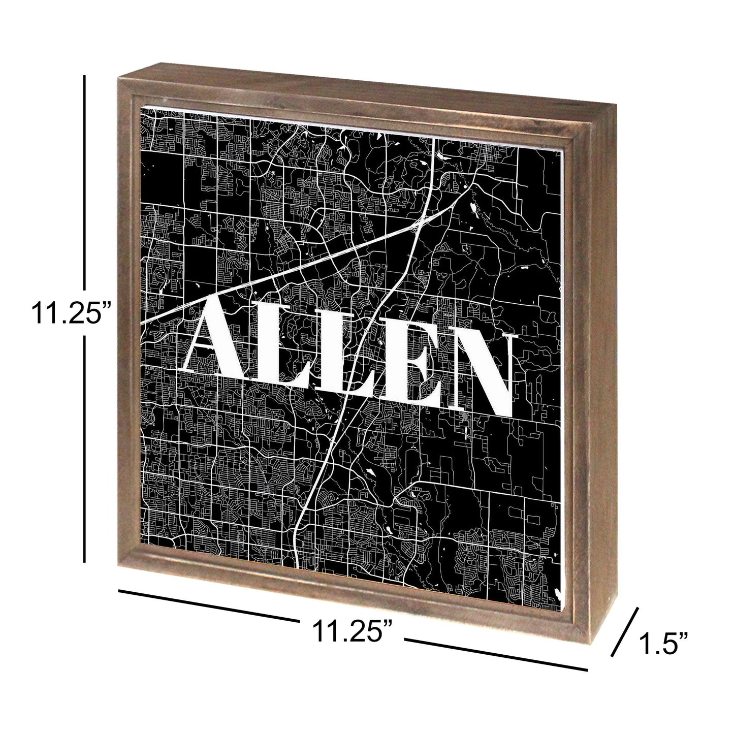 Minimalistic B&W Texas Allen Map | Wood Sign | Eaches | Min 1