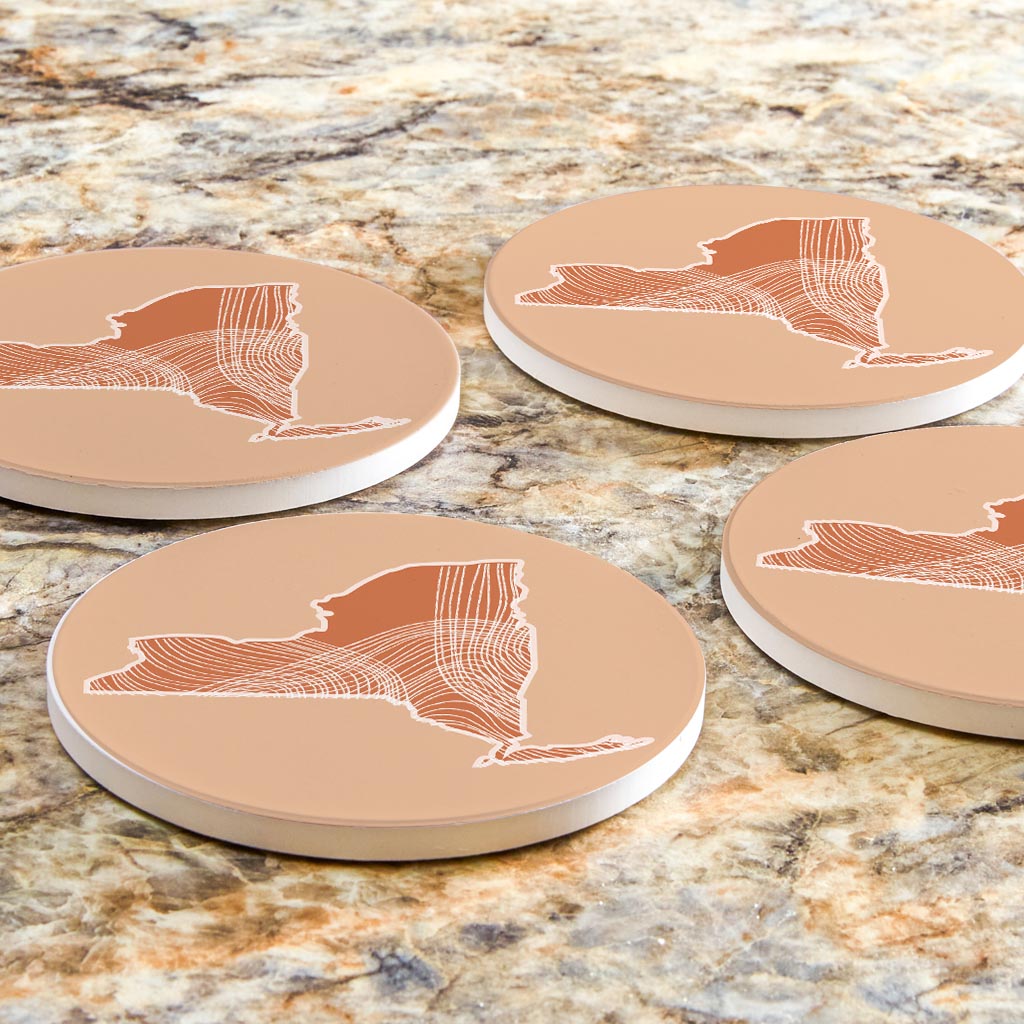 Modern Minimalist New York State Fluid Lines Light | Absorbent Coasters | Set of 4 | Min 2