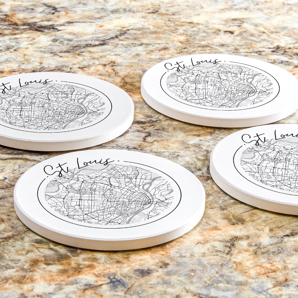 Minimalist B&W Missouri St Louis Circle Map | Absorbent Coasters | Set of 4 | Min 2