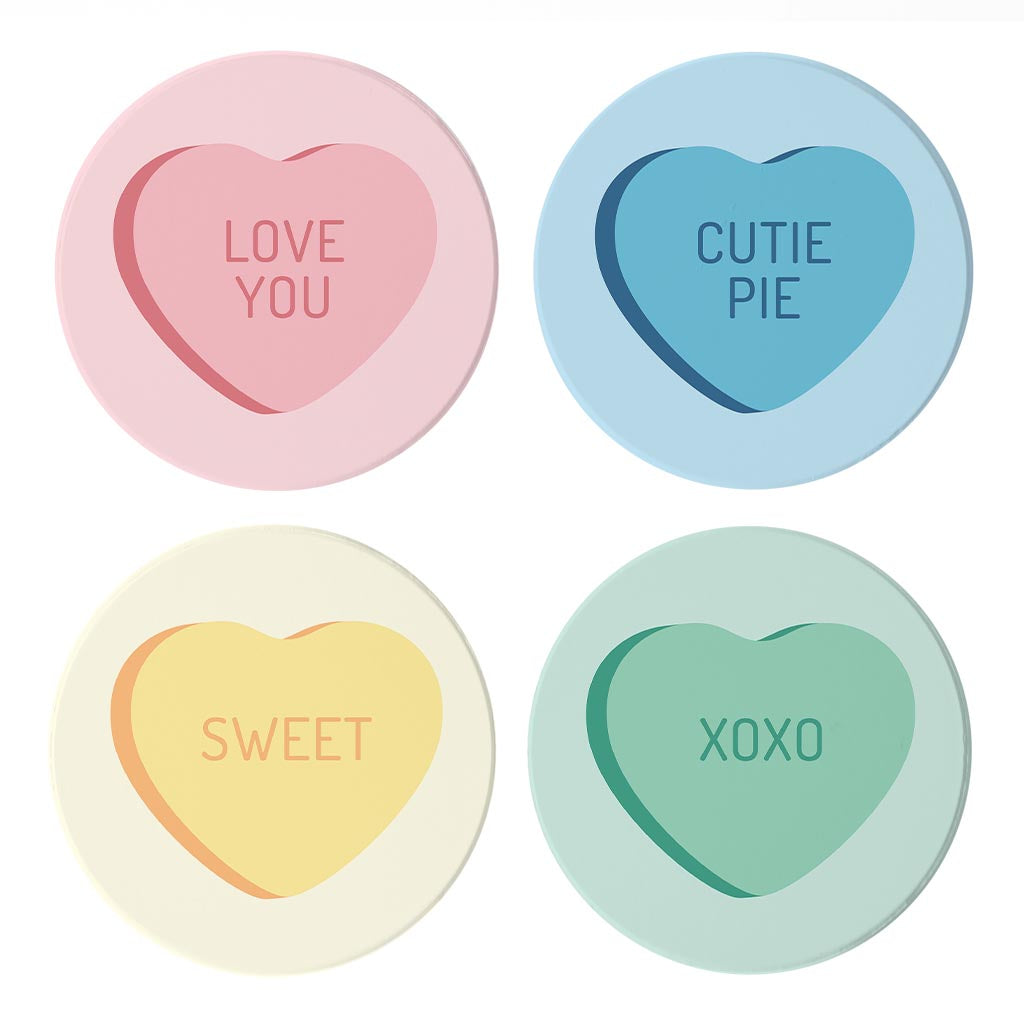 Cute Message Hearts With Sayings | Absorbent Coasters | Set of 4 | Min 2