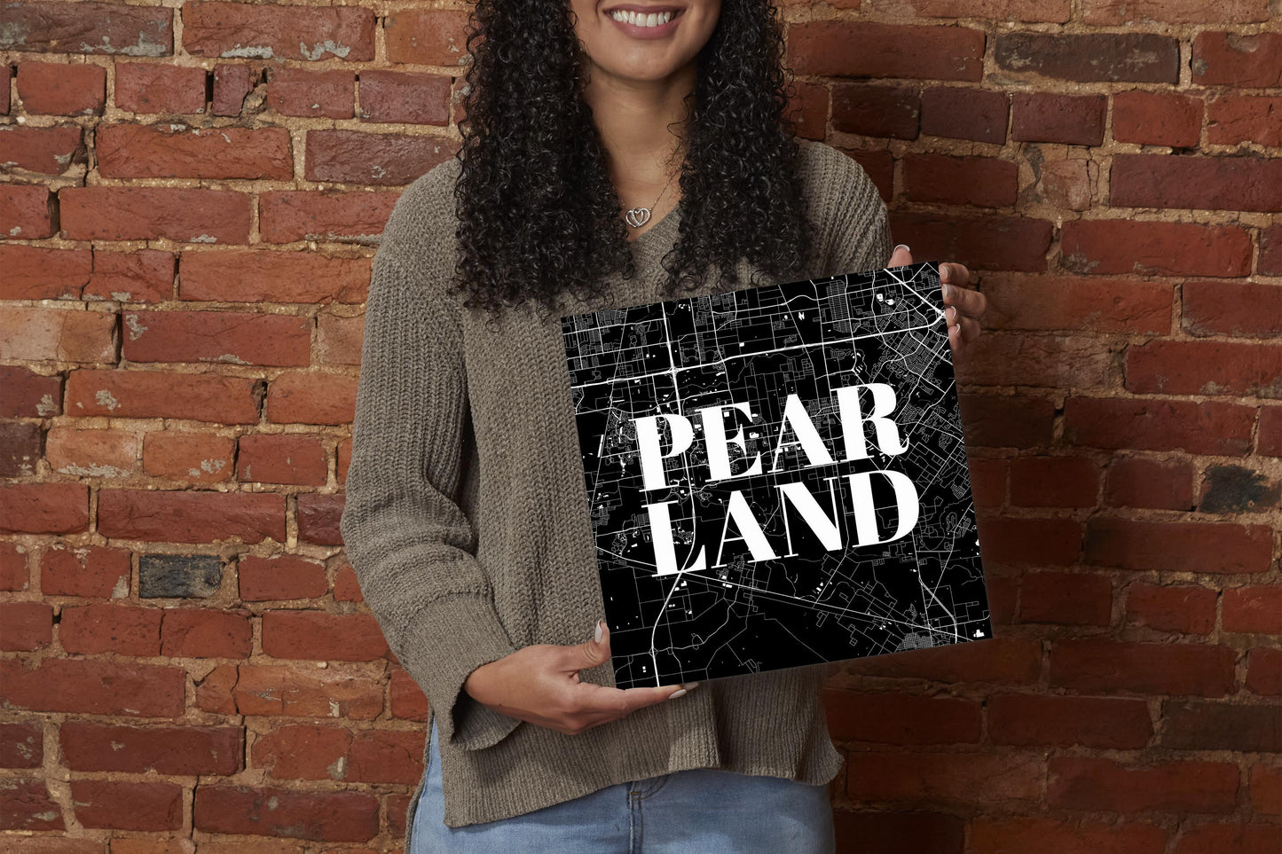 Minimalistic B&W Texas Pearland City Map | Wood Sign | Eaches | Min 2