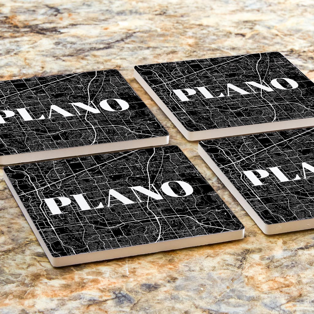 Minimalistic B&W Texas Plano Map| Absorbent Coasters | Set of 4 | Min 2