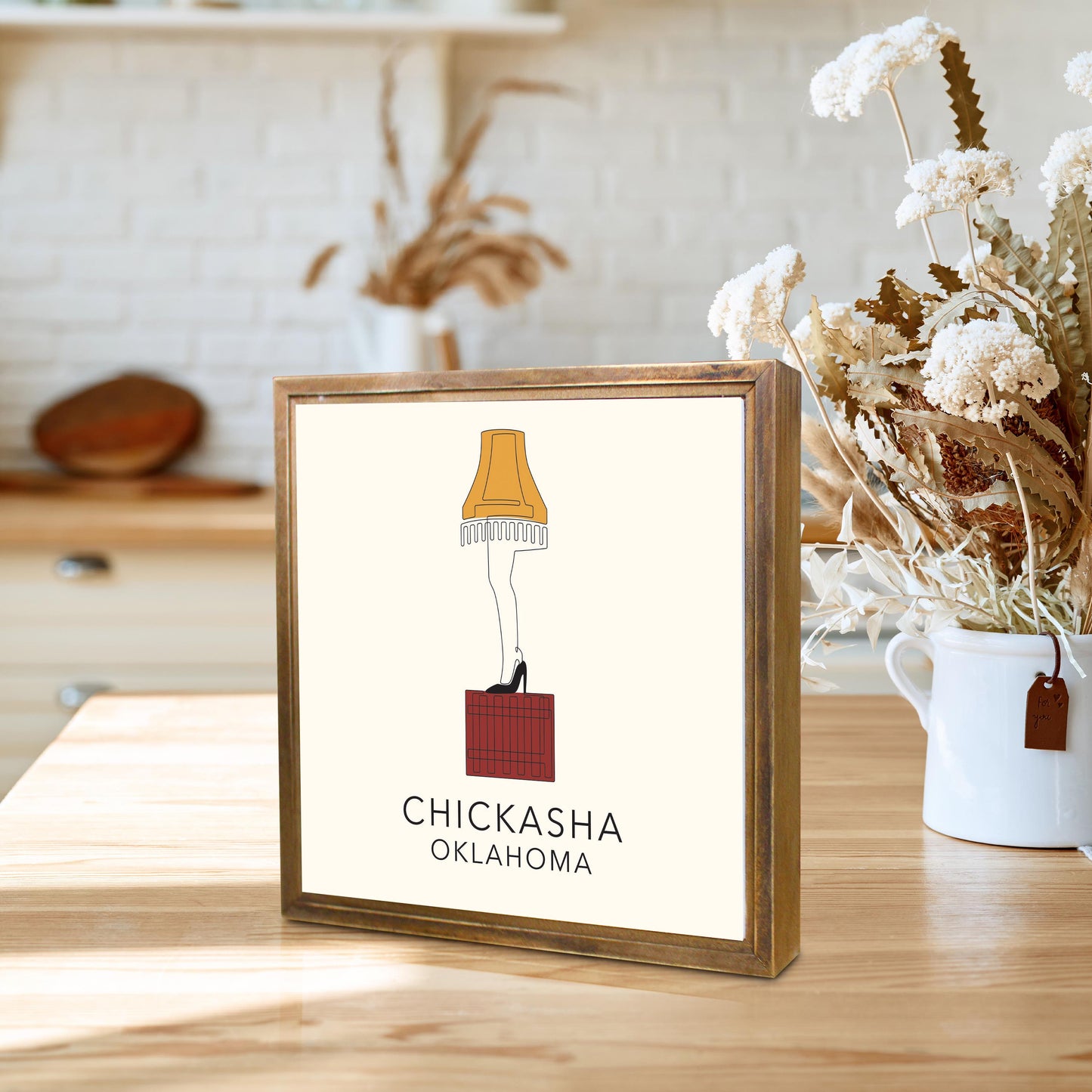 Modern Minimalist Oklahoma Colorful Chickasha Leg Lamp | Wood Sign | Eaches | Min 1