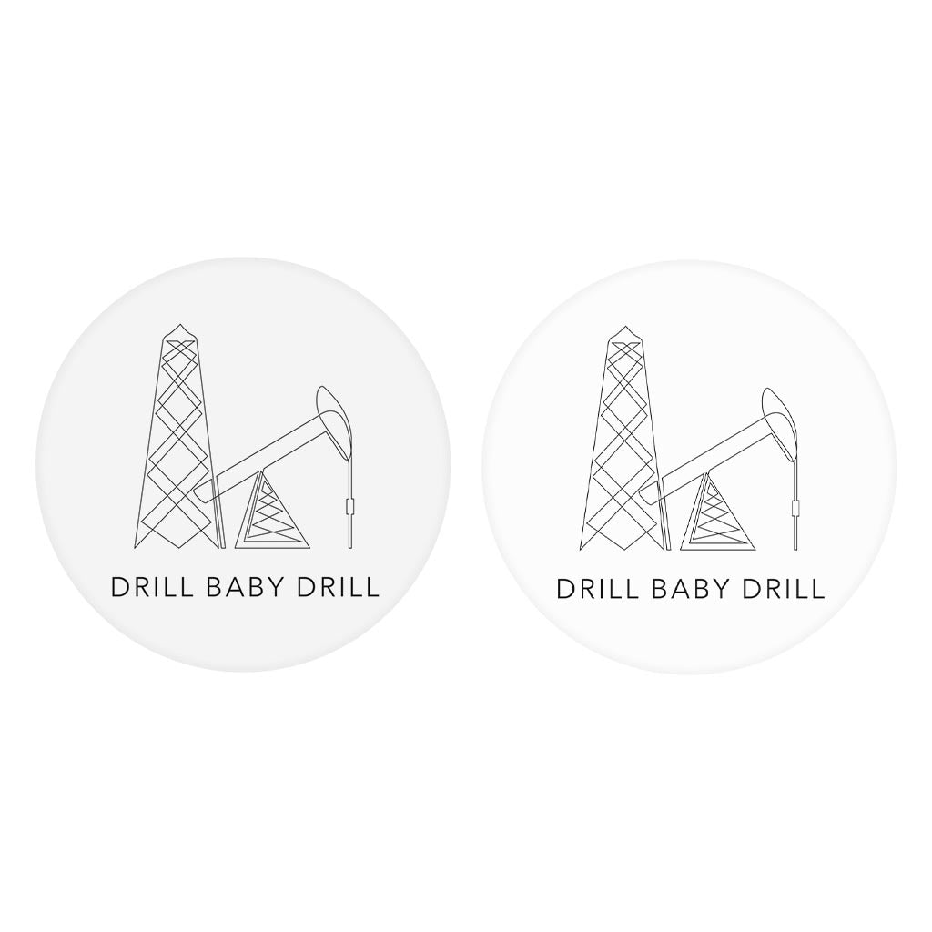 Modern Oklahoma Line Drawing Drill Baby Drill | Absorbent Car Coasters | Set of 2 | Min 4