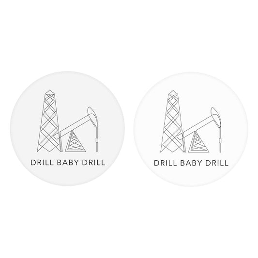 Modern Oklahoma Line Drawing Drill Baby Drill | Absorbent Car Coasters | Set of 2 | Min 4