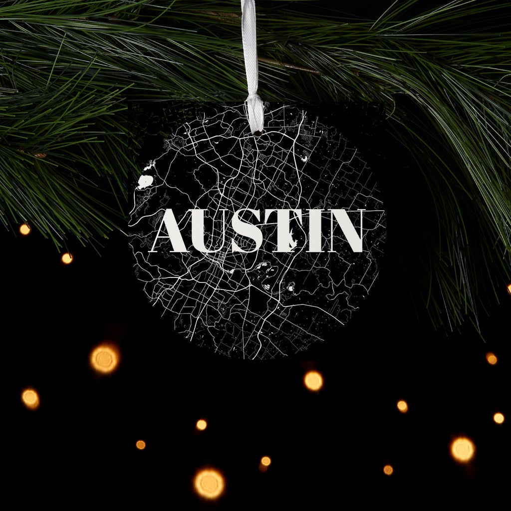 Minimalistic B&W Texas Austin Map | Wood Ornament | Eaches | Min 6