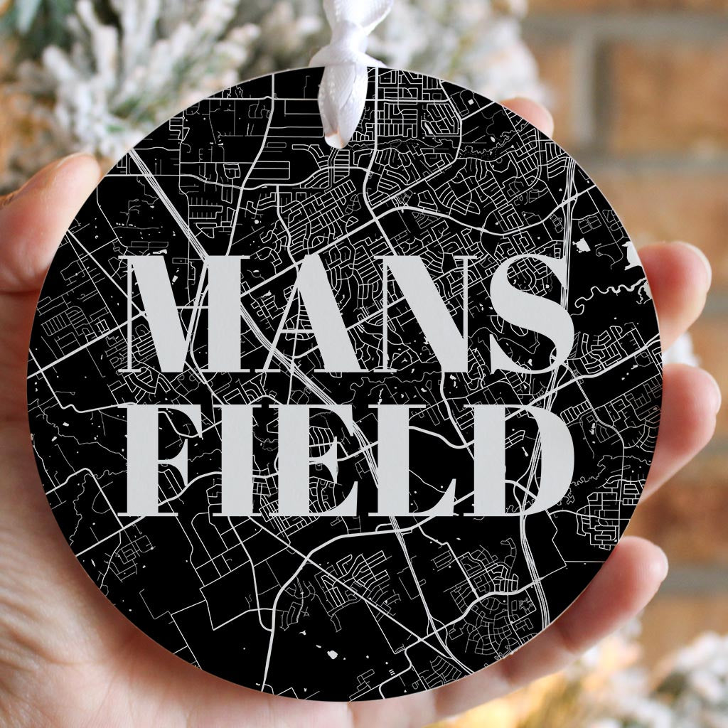 Minimalistic B&W Texas Mansfield Map | Wood Ornament | Eaches | Min 6