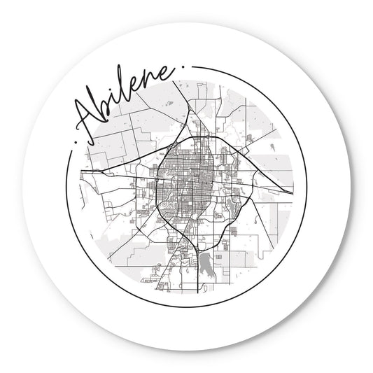 Minimalist B&W Texas Abilene Circle Map | Wood Sign | Eaches | Min 1