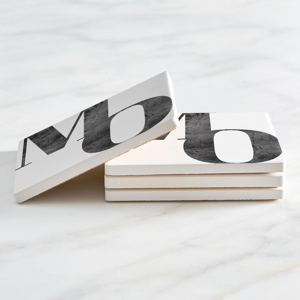 Minimalist B&W Missouri White Initials | Absorbent Coasters | Set of 4 | Min 2